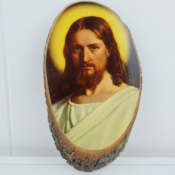 Jesus Christ Art On Wood Slab Made By The Cherokees Qualla Reservation - Picture 1 of 13